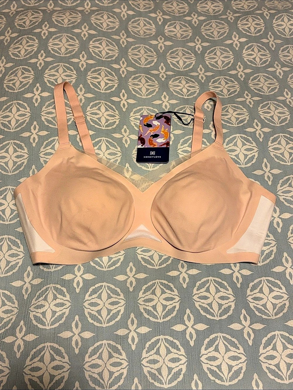 Honeylove CrossOver Bra Wireless Pink & White Medium